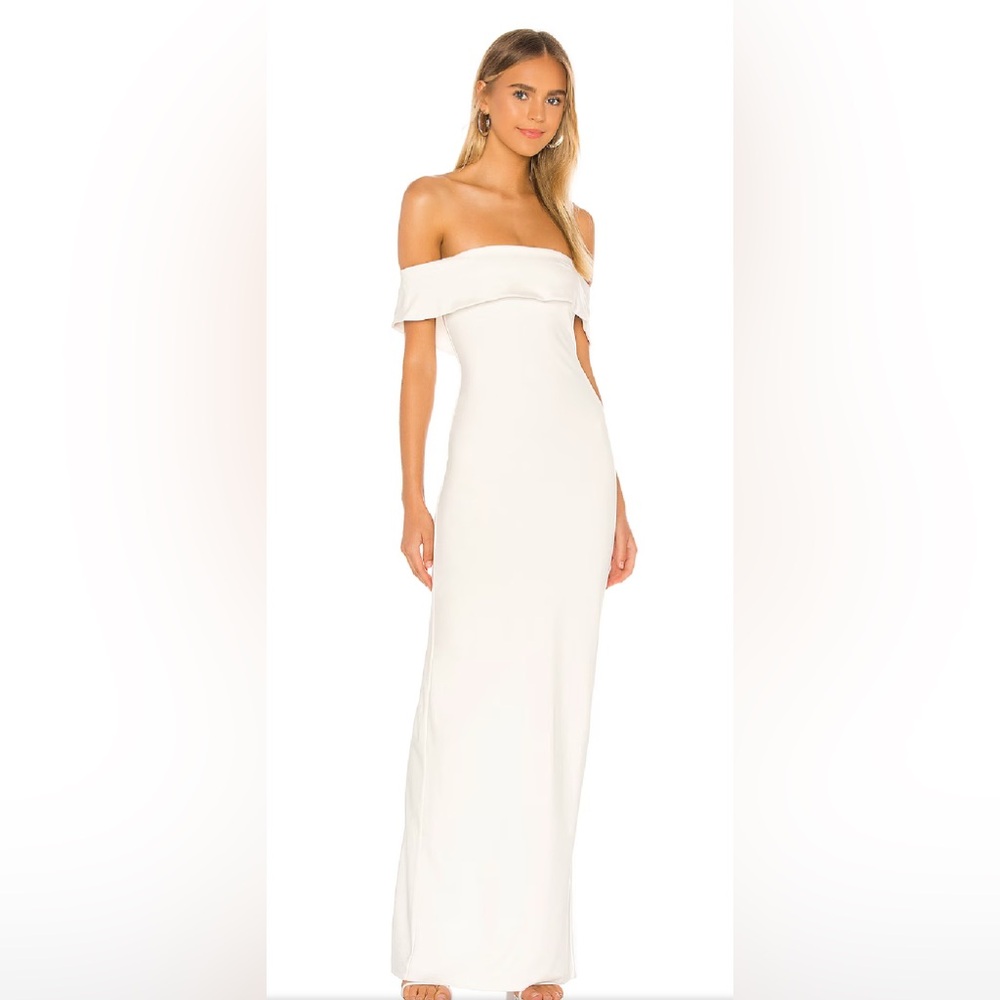 New NWT lovers & friends GALLERIA GOWN white off the shoulder maxi gown revolve